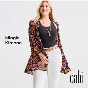 CAbi Mingle Kimono Sheer Floral Long Sleeve Front Tie Mingle Kimono Sz XL NWT